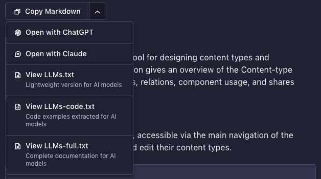 AI toolbar dropdown with all available actions