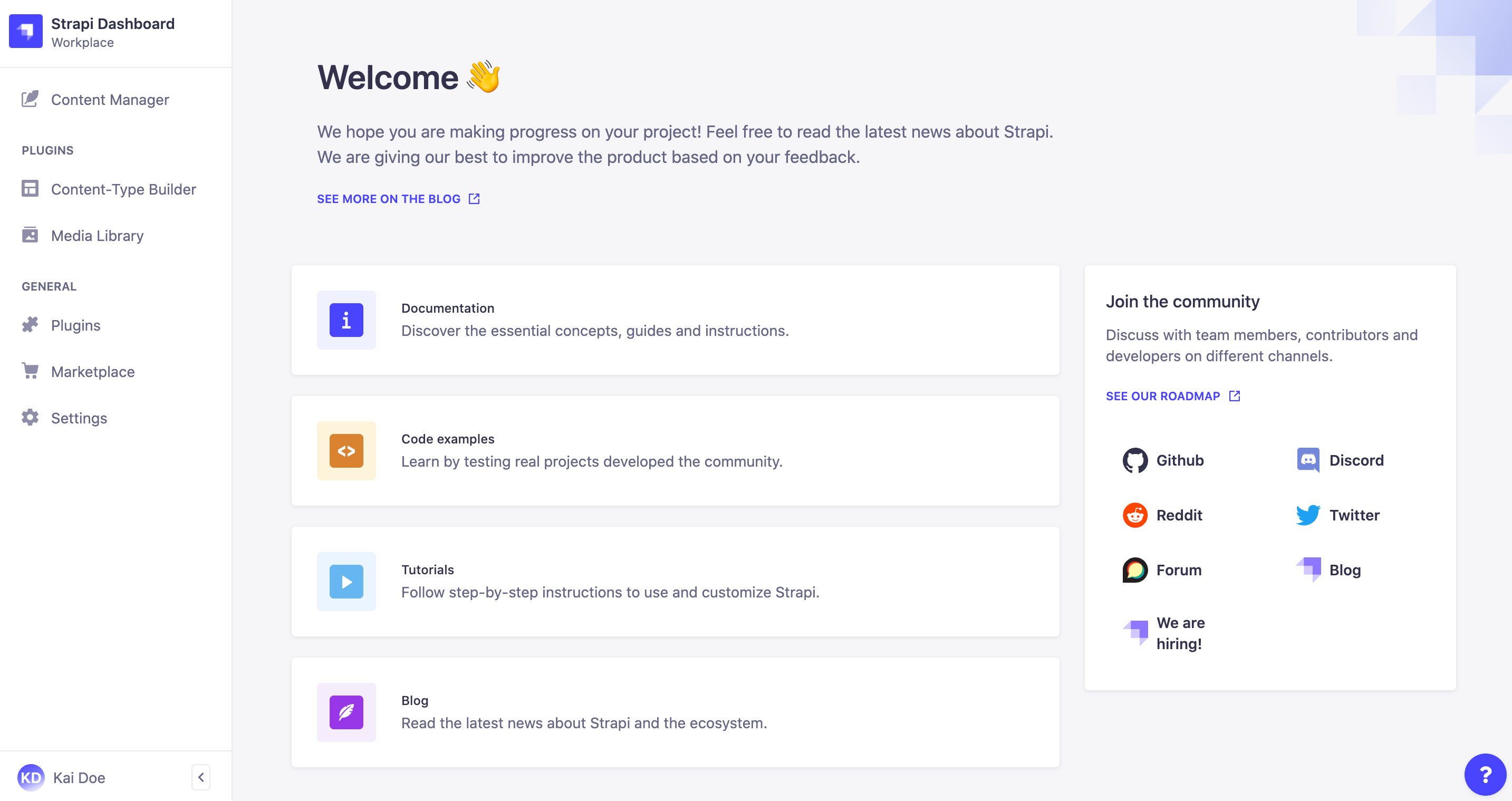 Homepage of the Admin Panel