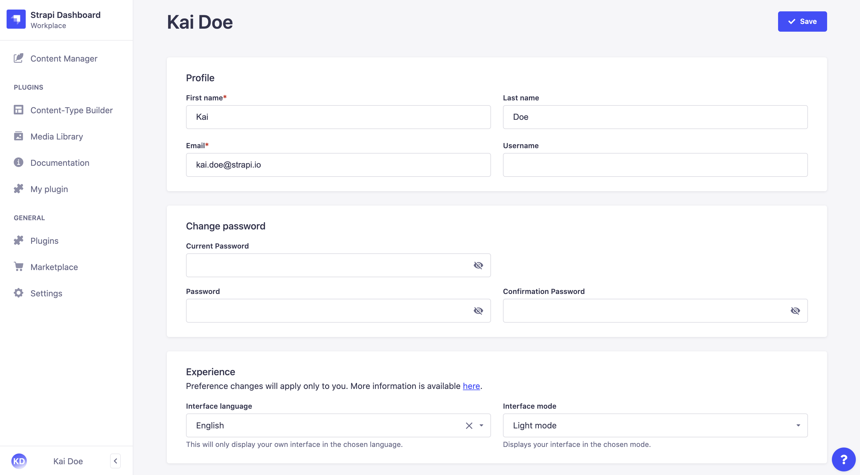 Homepage of the Admin Panel