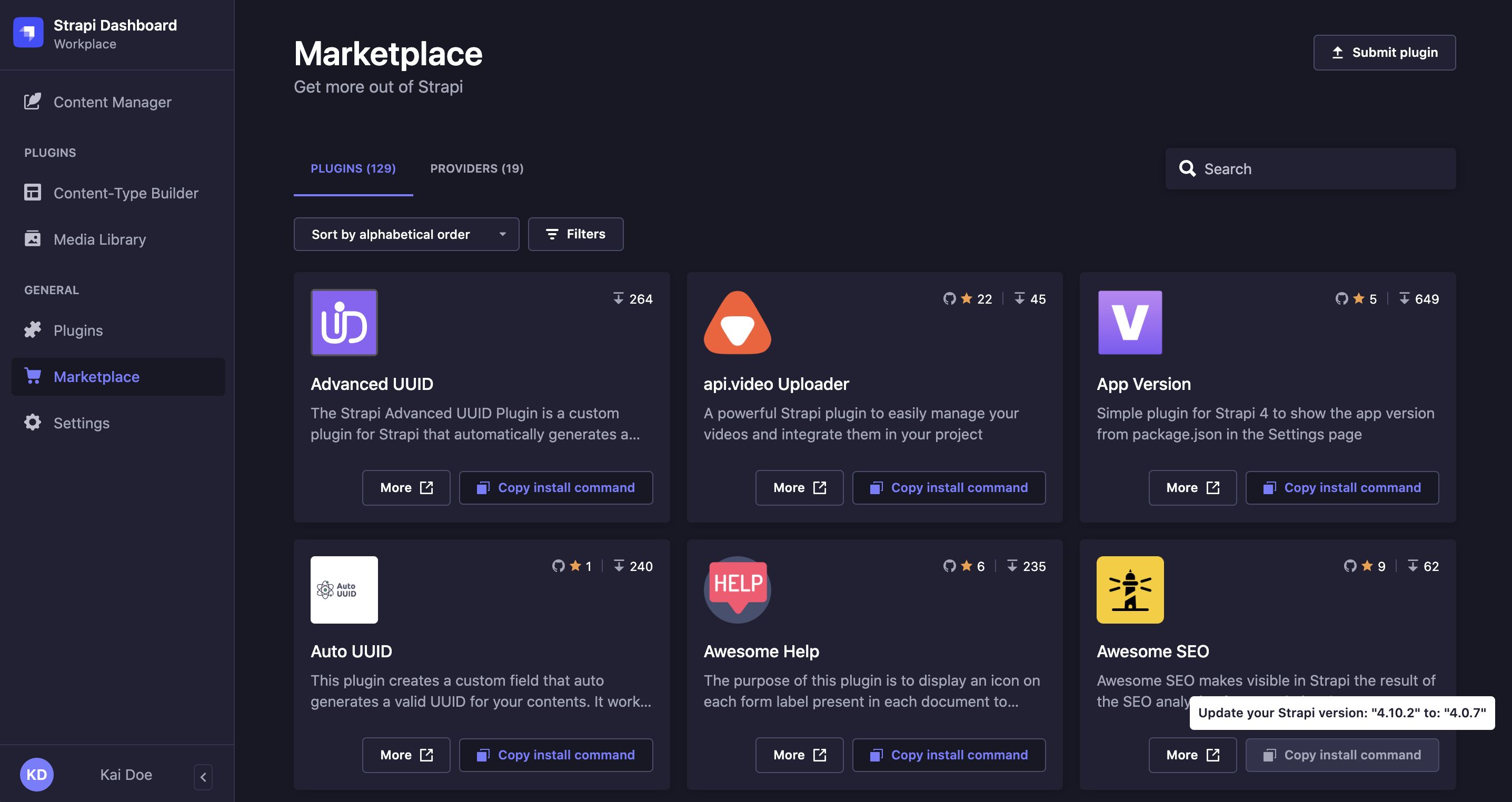 The Marketplace interface