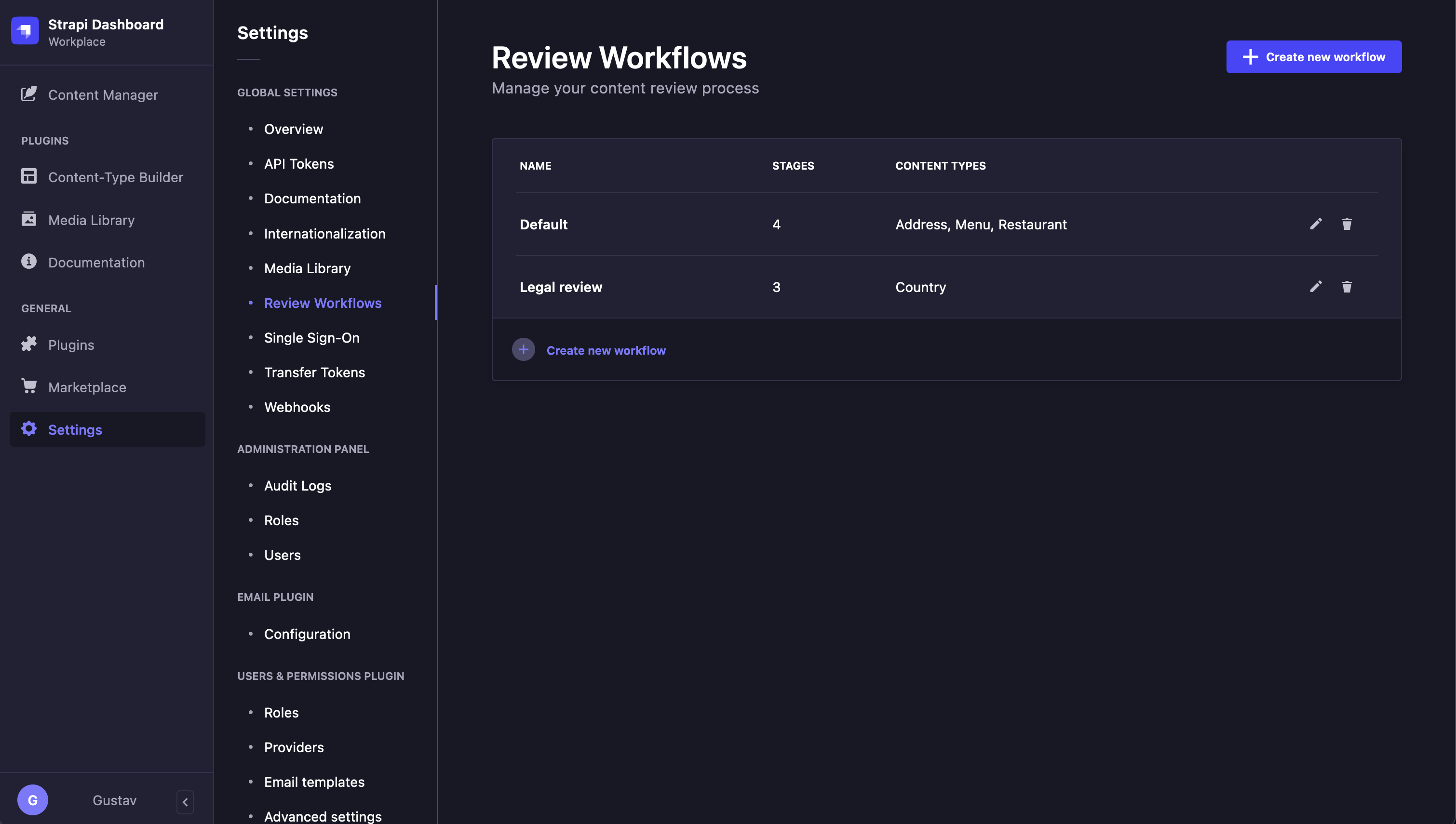 Workflow list view
