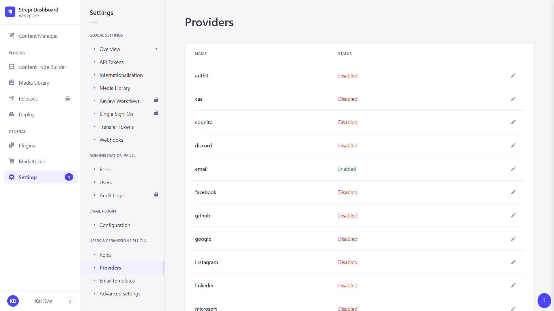 Providers interface
